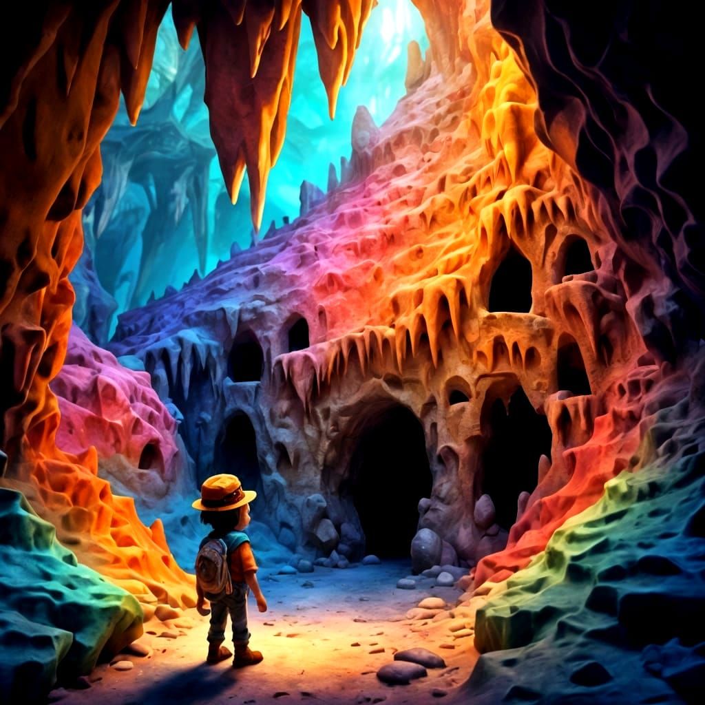 Cave Dweller in Magical Colorful Cave with Ethereal Lighting