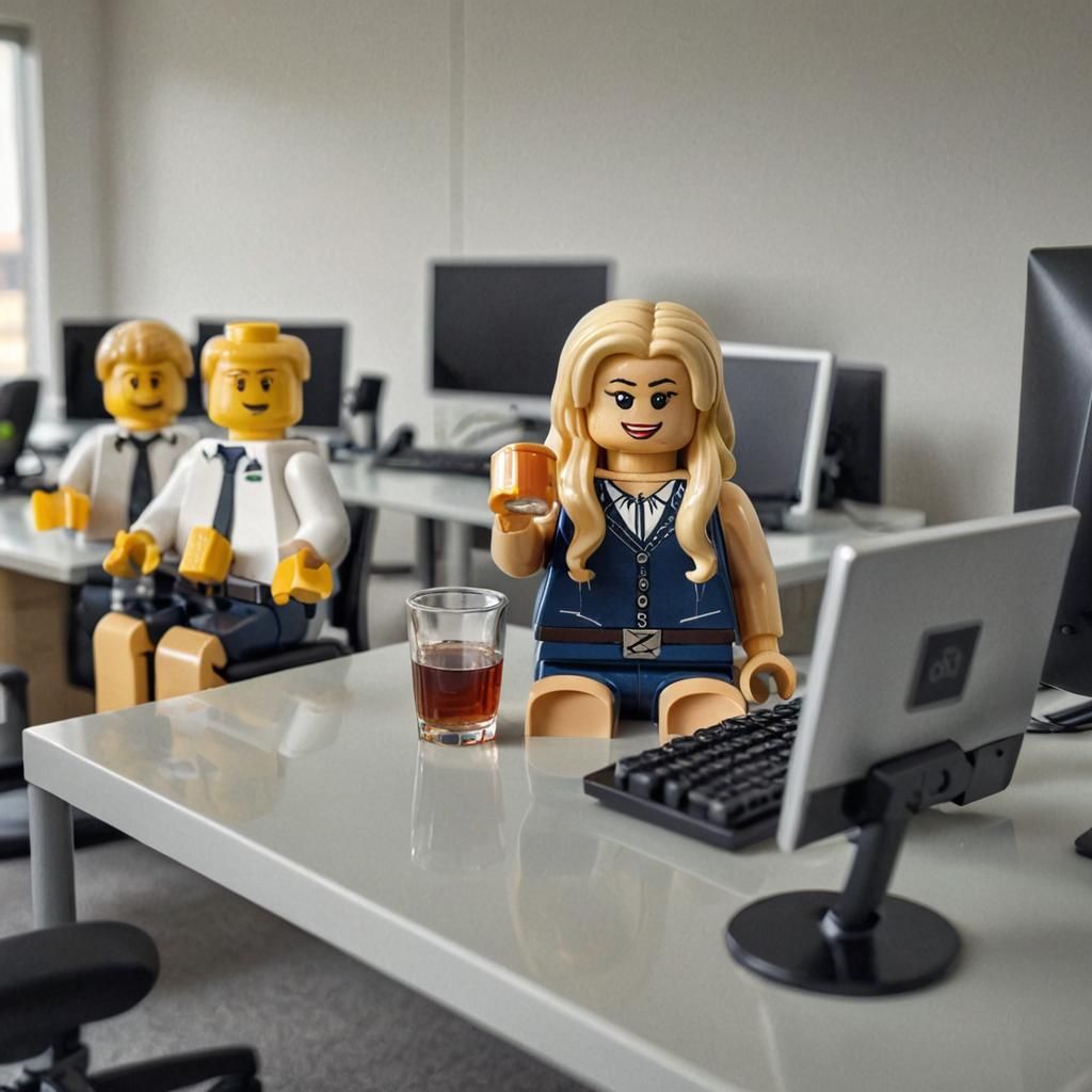 Lego Minifigure Office Scene: Relaxation and Work