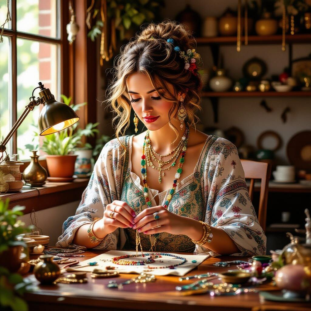 Intricate Jewelrymaker in Art Nouveau Style Studio