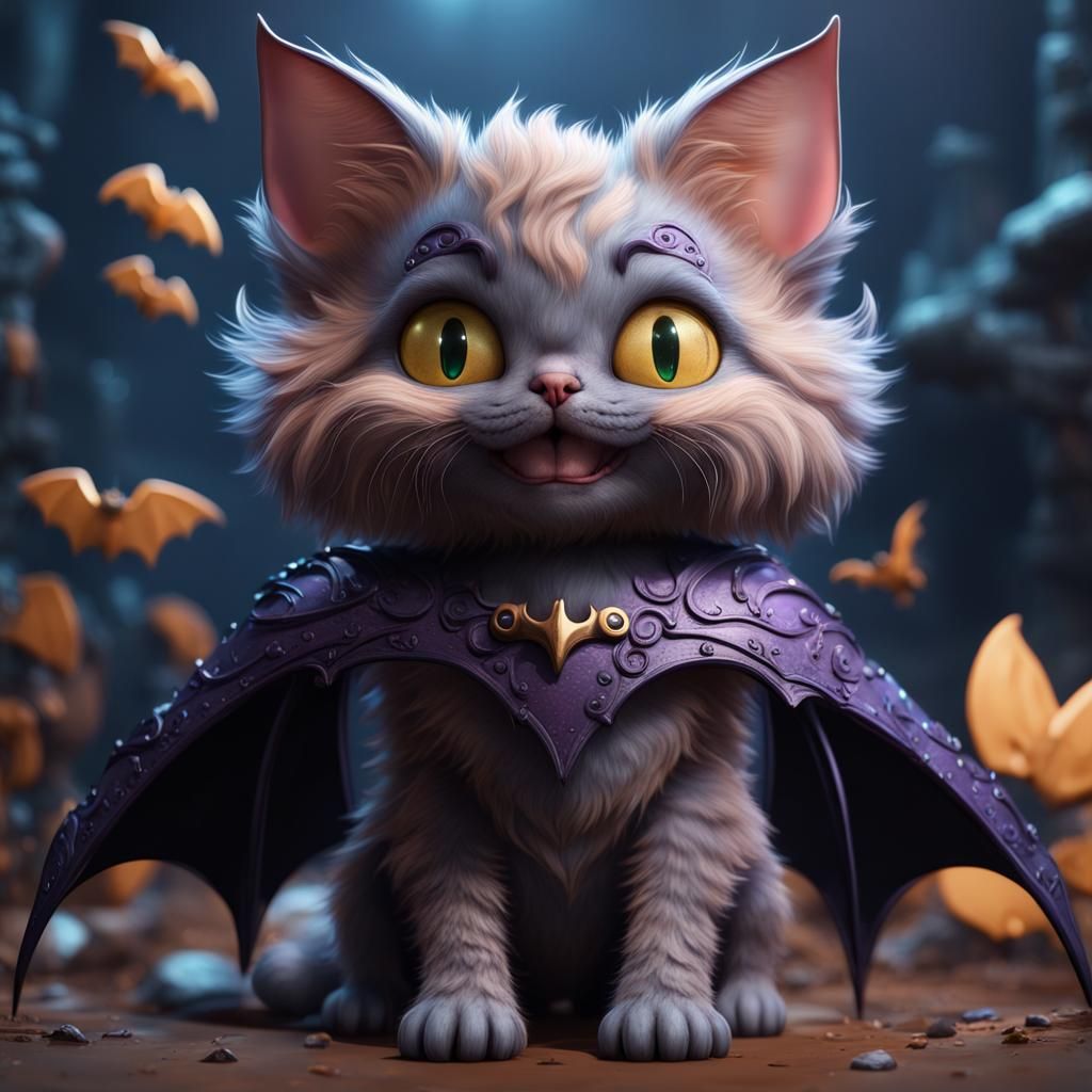 Cute Cat-Bat Creature in Detailed Matte Painting