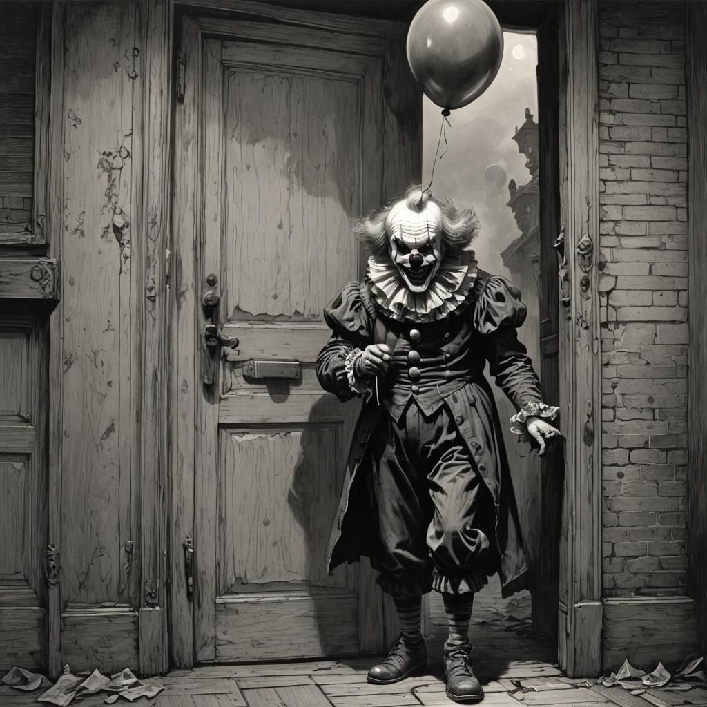 Scary Clown Knocks: Horror Art