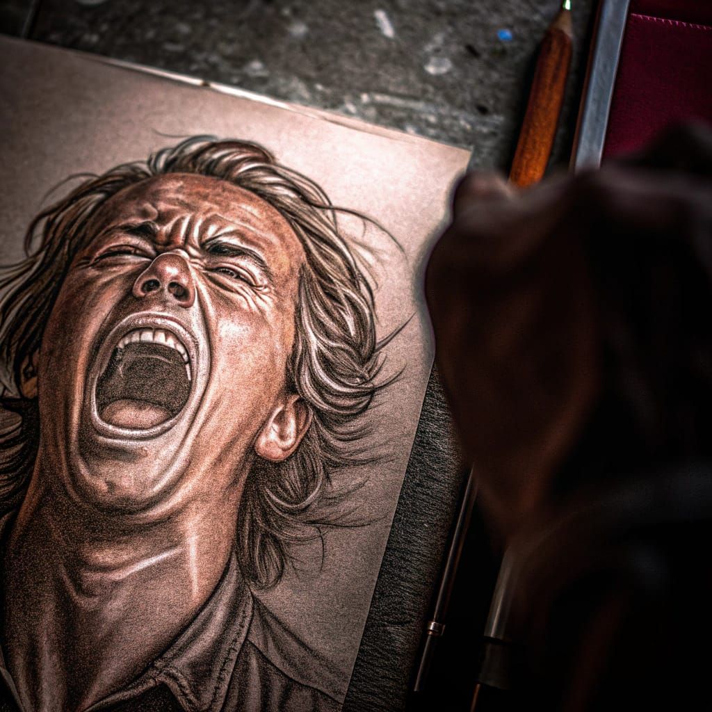 Realistic Charcoal Drawing of Man in Agony