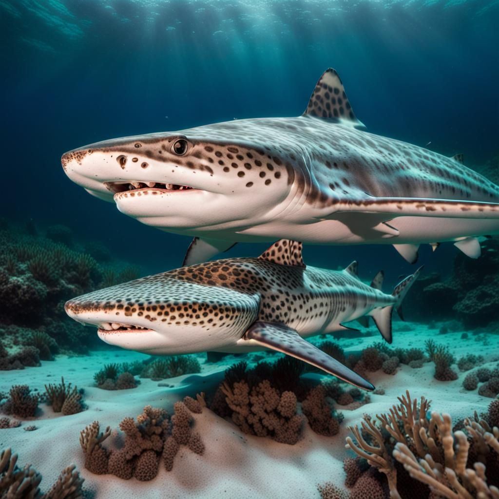 Vibrant Underwater Photo of Two Leopard Sharks