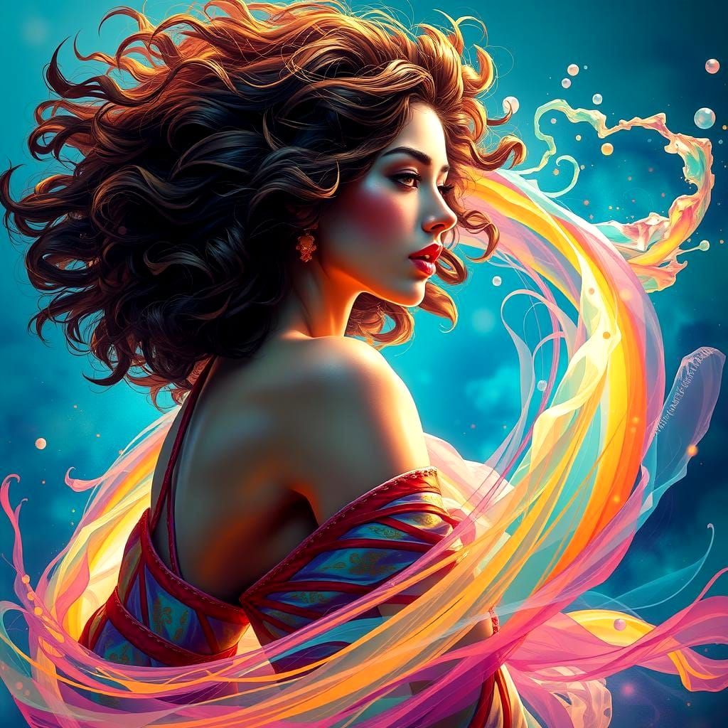 Rainbow Dancer Portrait in Art Nouveau Style