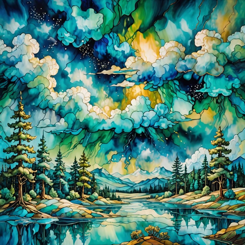 Dreamlike Surreal Landscape in Alcohol Ink Art