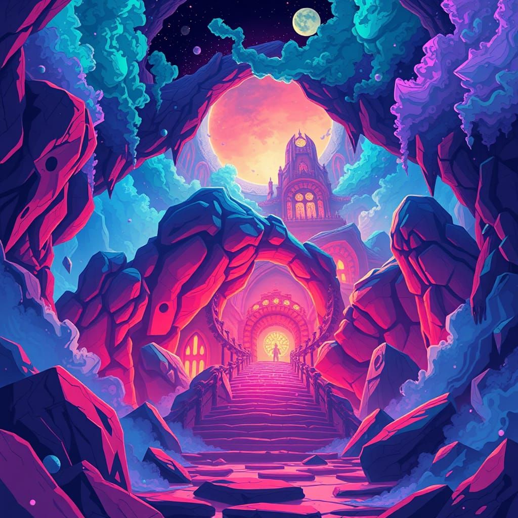 Vibrant Underworld Dreamscape in Manga Scan Style