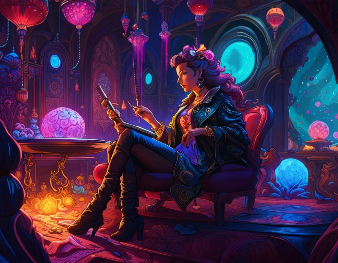 Trendy Club Interior with Oil Blobs in Neon Glow