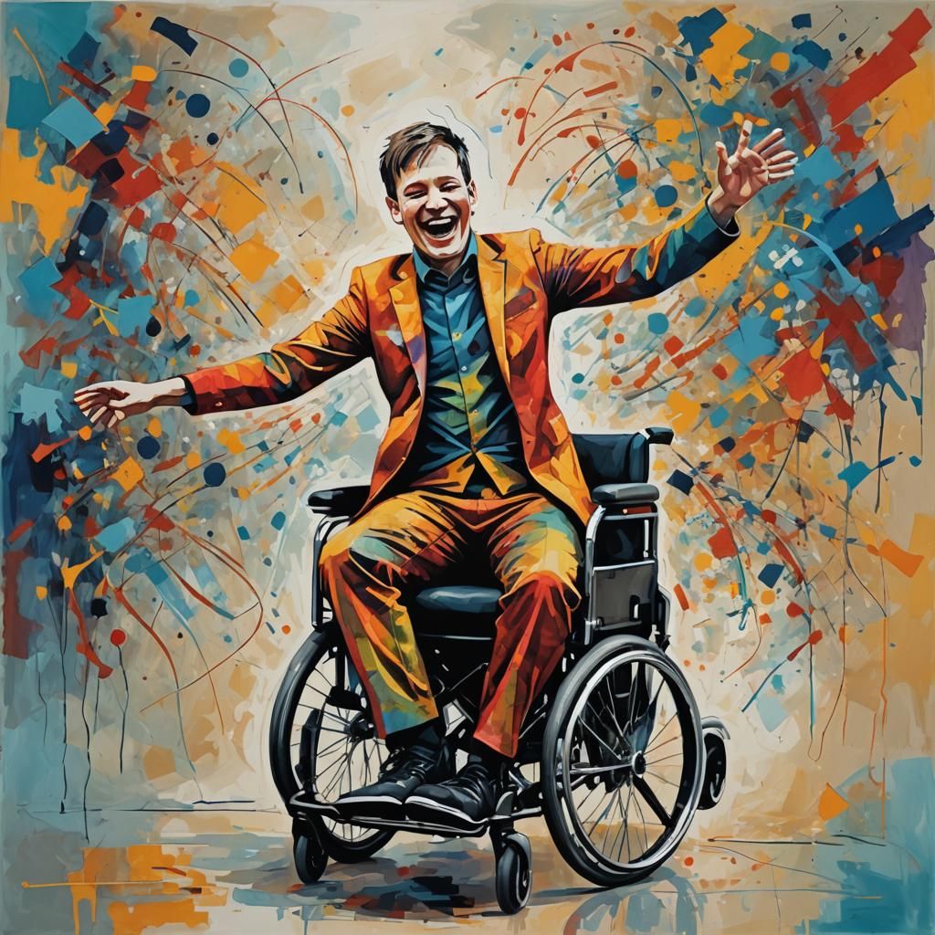 Joyful Wheelchair Dancer in Abstract Art