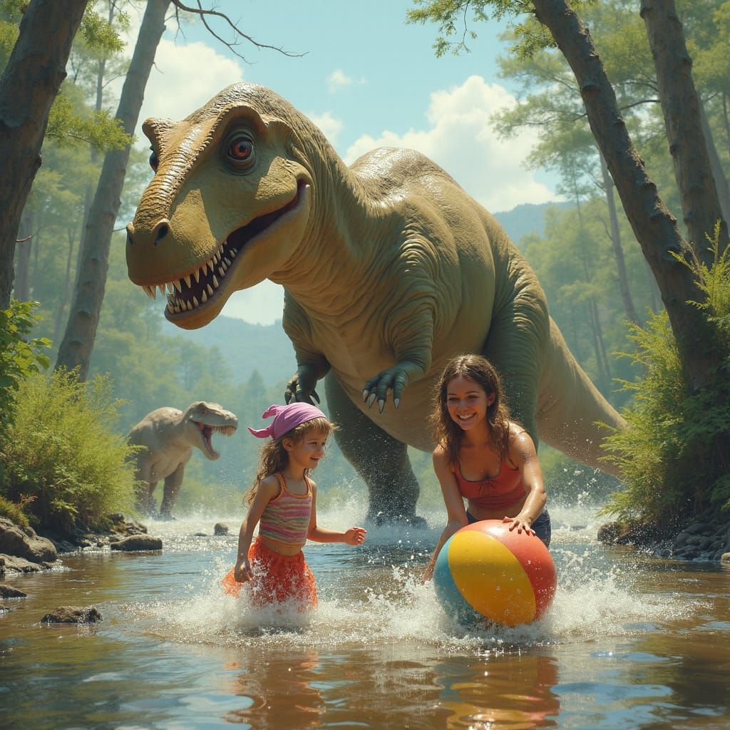 cute mom and the kids splashing in a streamy swamp 2