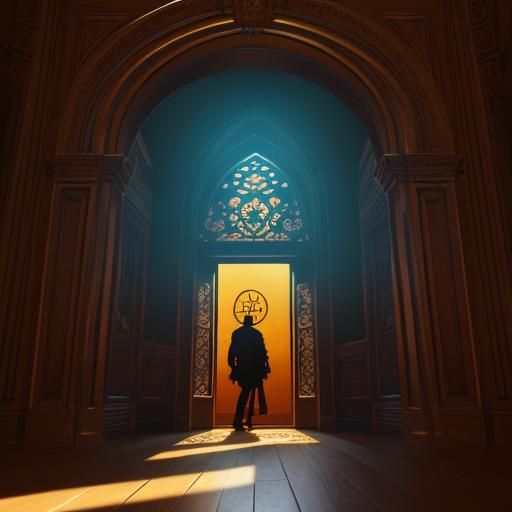 Intricate Jack-O-Lantern and Doorway with Golden Light