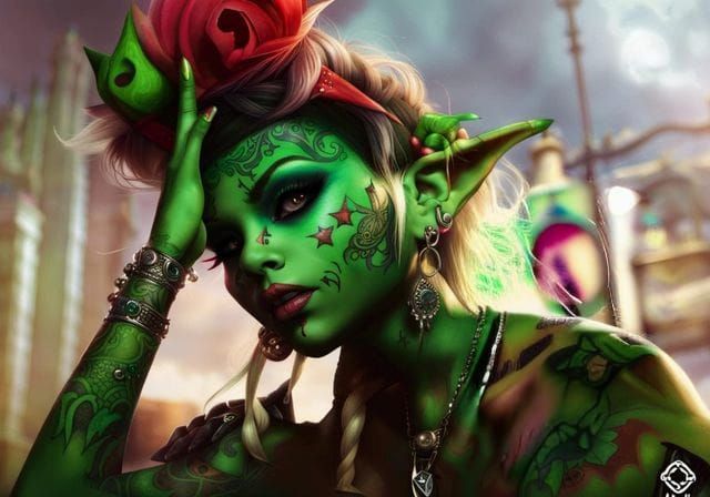 Goblin Girl Portrait with Tattoos and Piercings