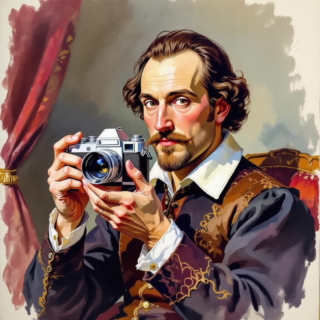Camera in Shakespeare Play, Gouache Painting