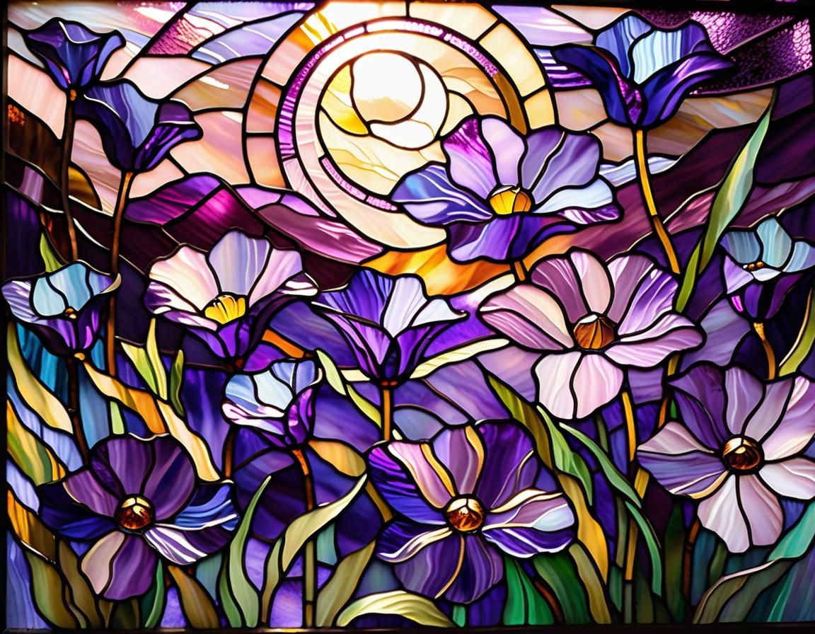 Dreamlike Stained Glass Garden in Watercolor Style