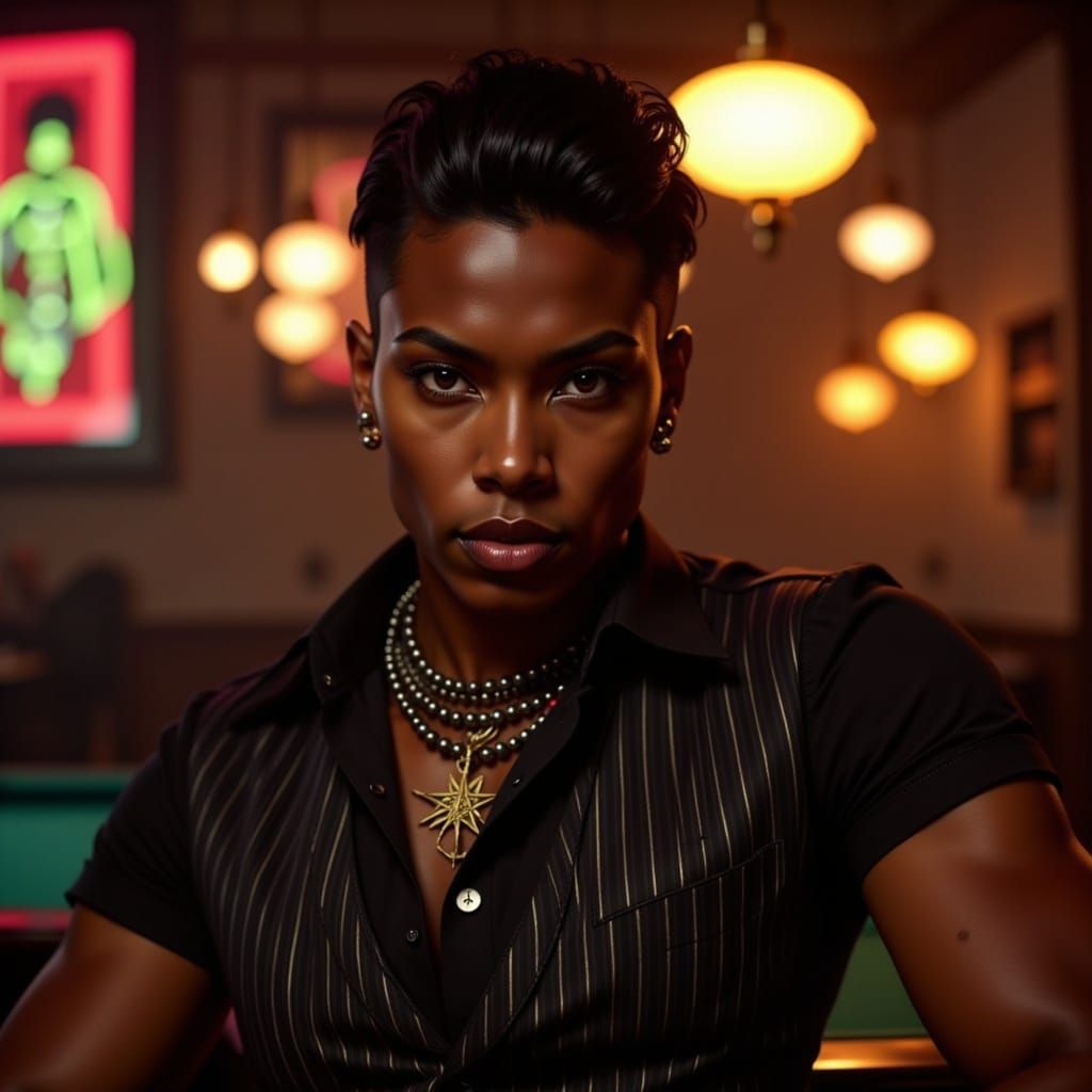 Androgynous Haitian Mobster in Demonic Pool Hall