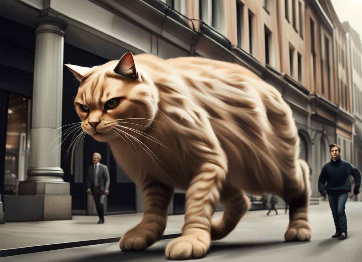 Giant Cat Ambling Through Metropolis