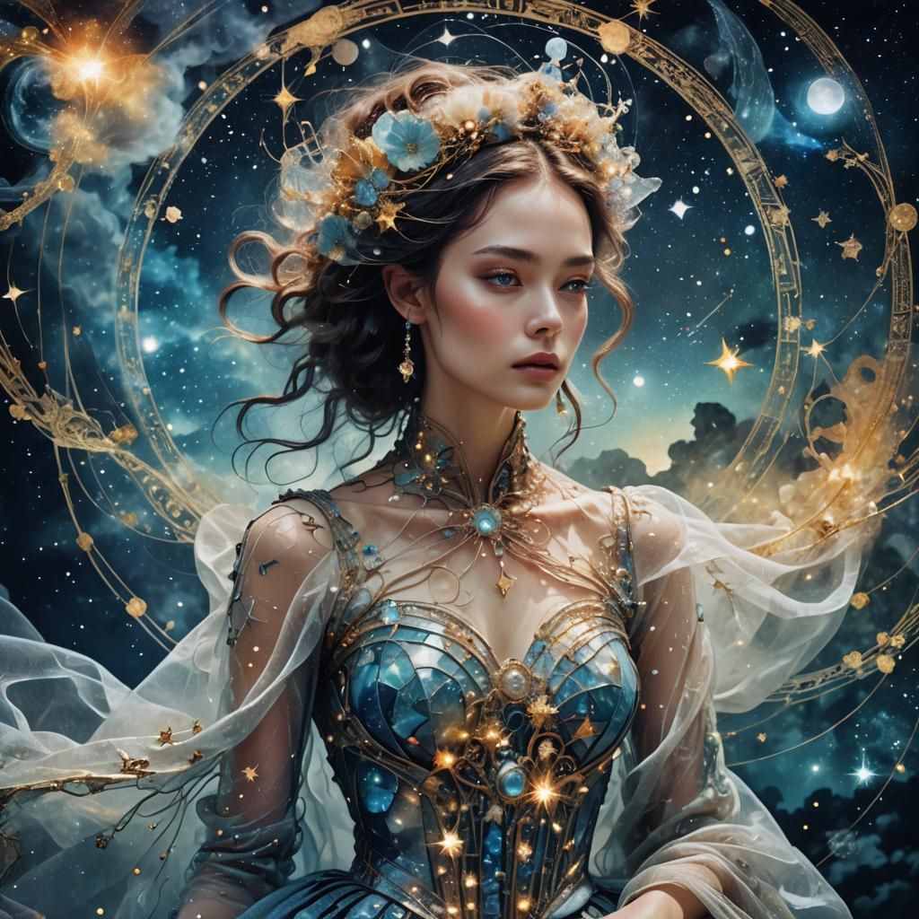 High Fashion Model in Starry Double Exposure