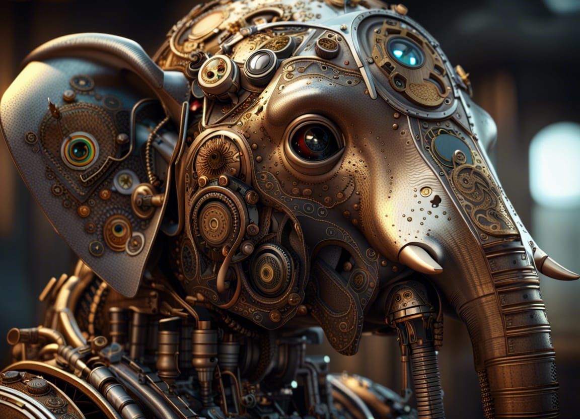 Steampunk Robot Elephant Head in Unreal Engine 5