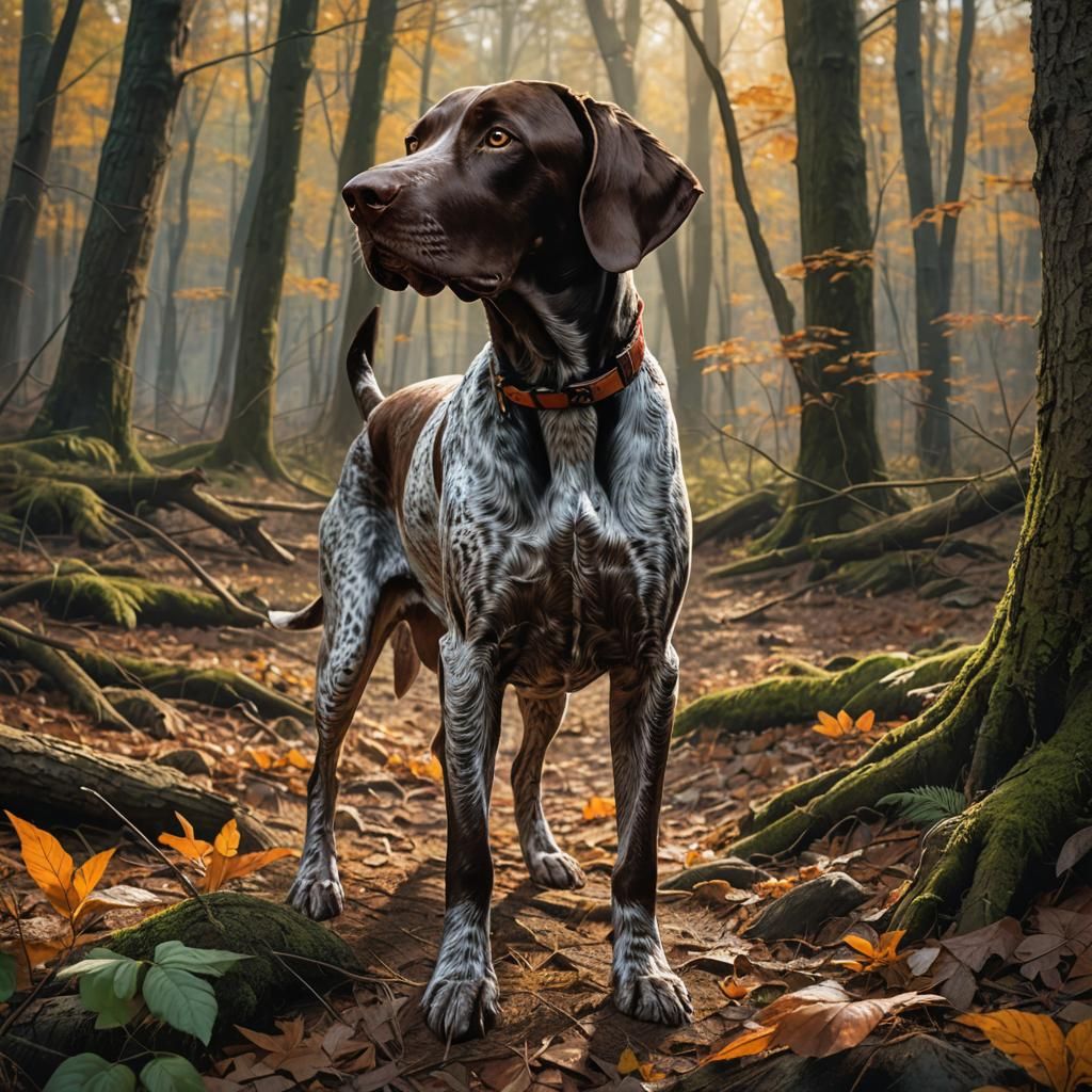 German Shorthaired Pointer Hunting in Woods