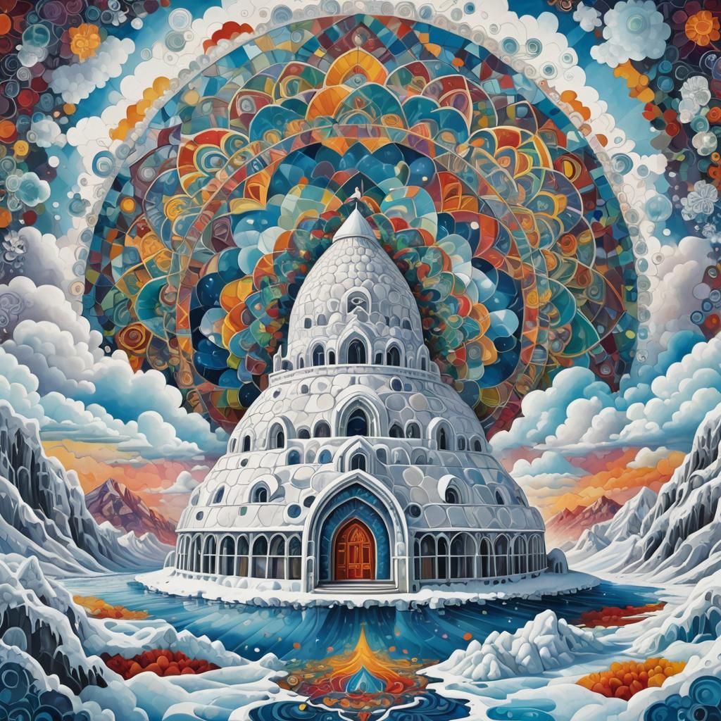 Diamond Ice Castle: Madhubani Painting with Mandalas