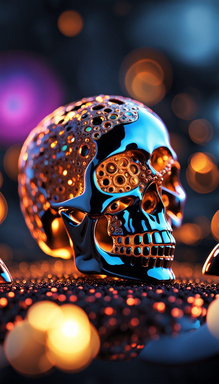 Holographic Gemstone Skull with Fractal Patterns