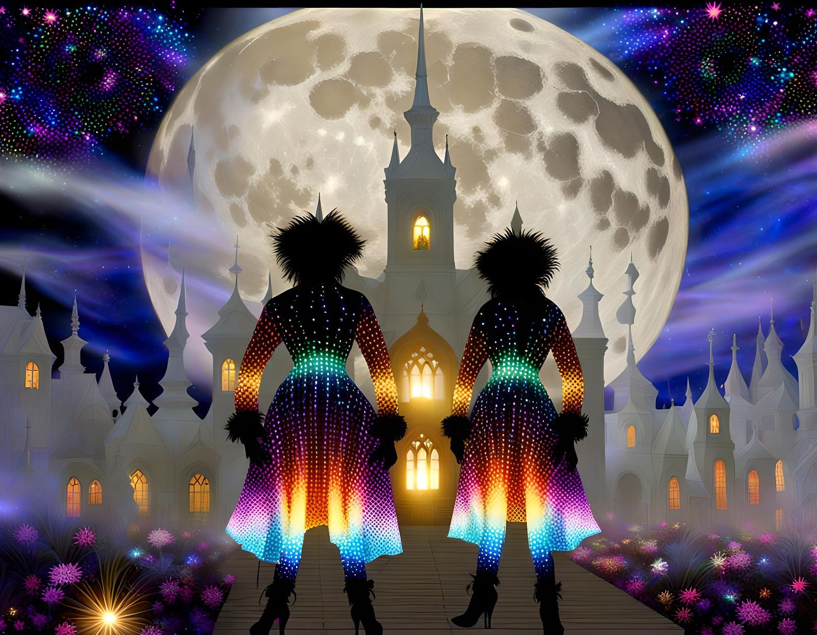 Moonlit Ghostly Disco Scene in Ethereal Style