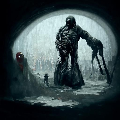 Nightmare Portrait: Horror Figure in Engraving Style