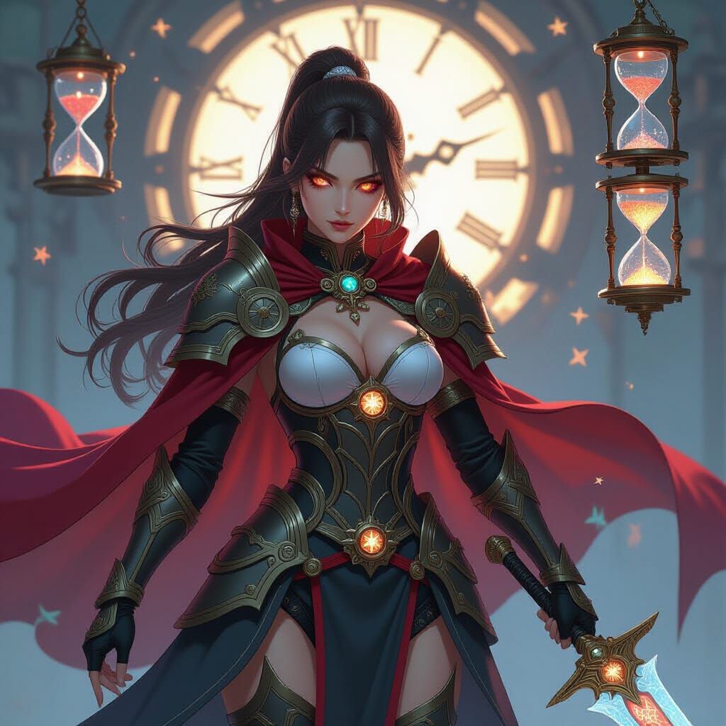 Anime Duelist with Time-Sword in Surreal Setting