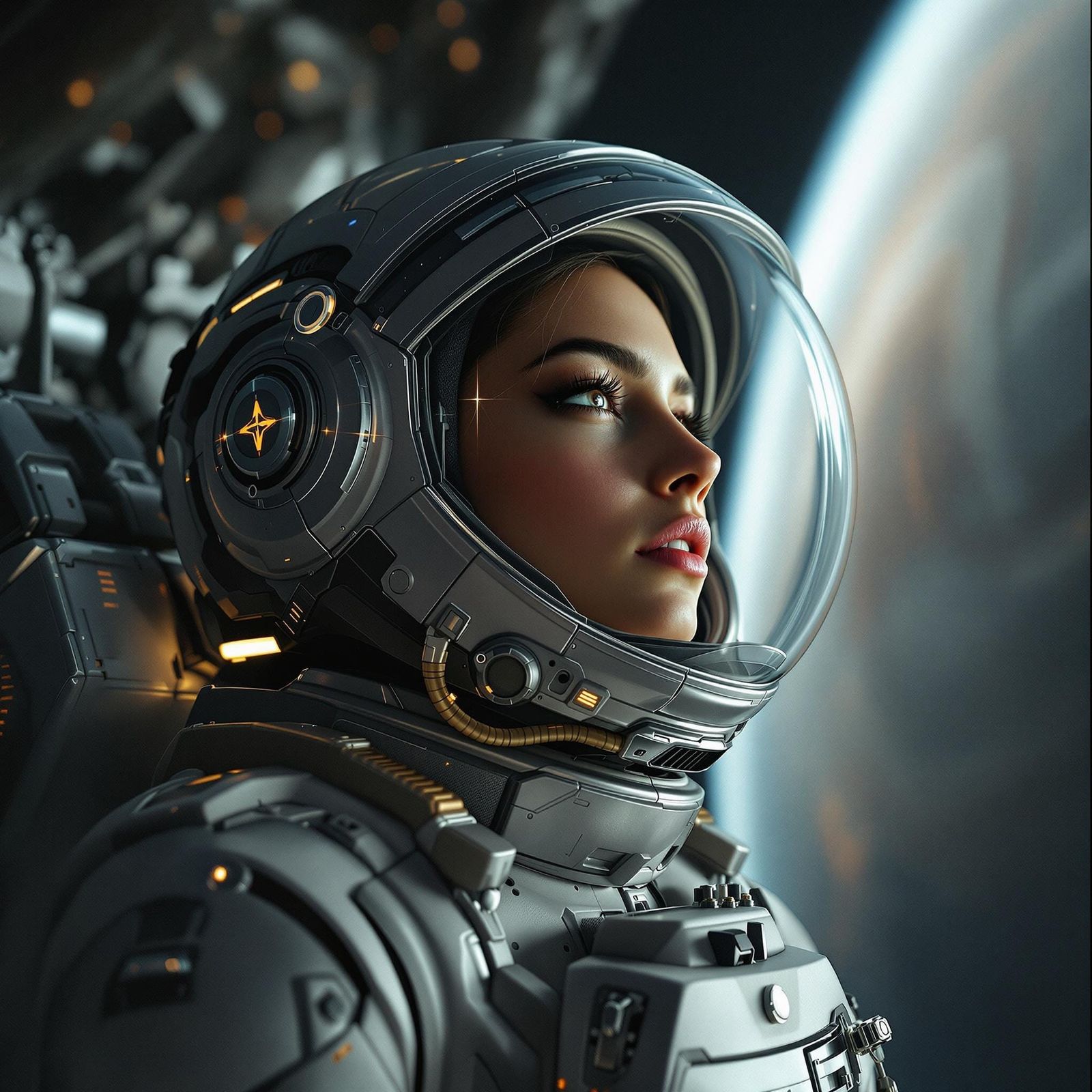 Sleek Space Explorer in Cinematic Film Style