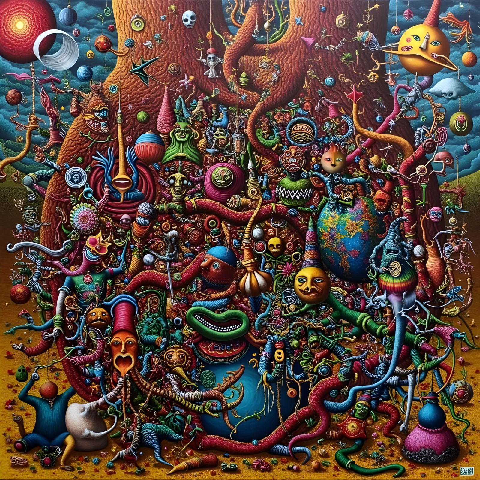 Surreal Maximalist Grasshopper Musician in Vivid Colors