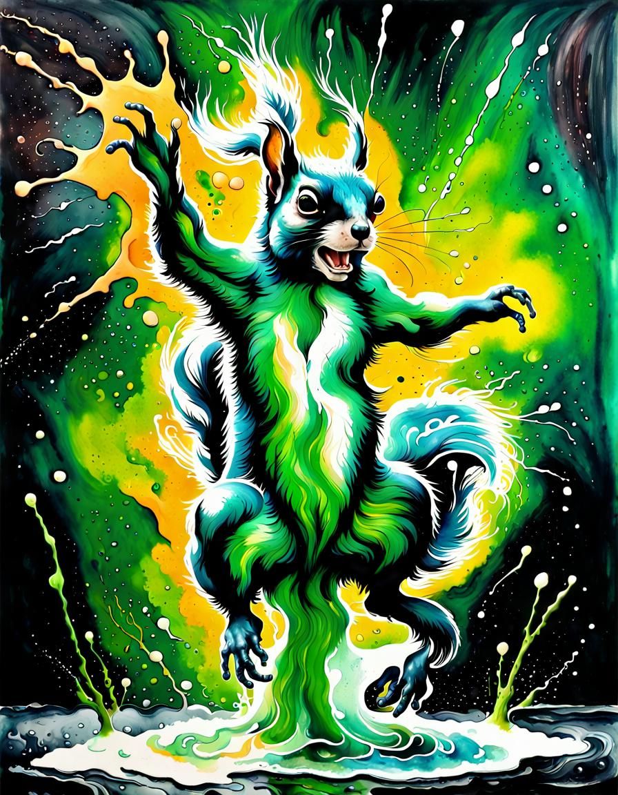 Squirrel Elemental of Alcohol Splatter Art