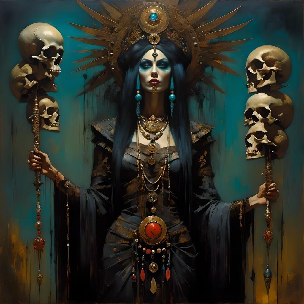 Creepy Voodoo Priestess in Dark Fantasy Style