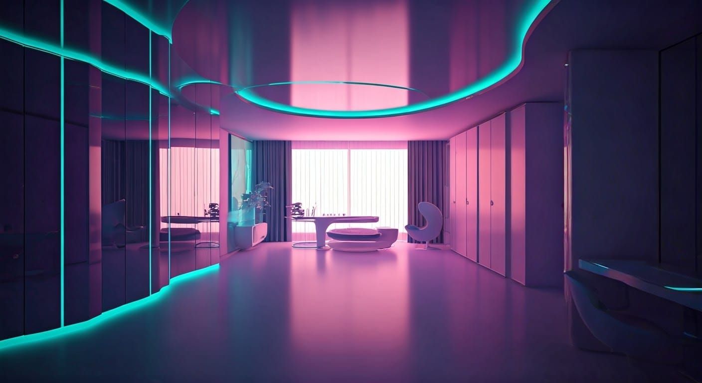 Luxury Space Age Bedroom with Mirrored Walls