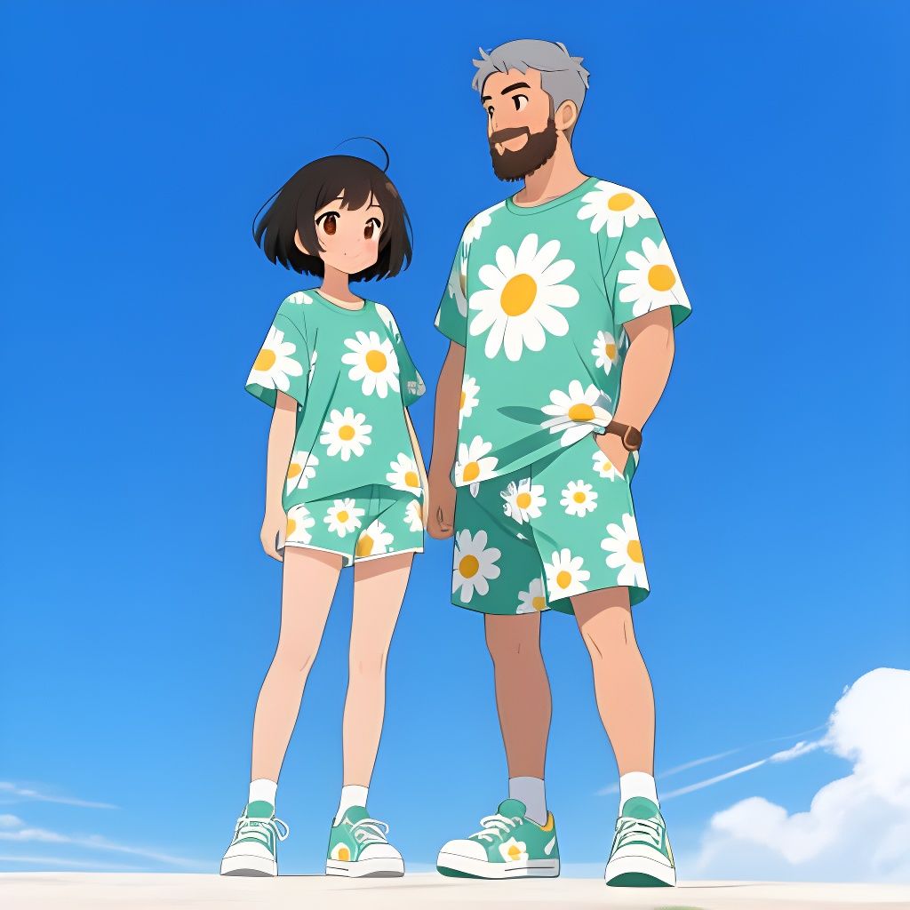 Asian Woman and Bearded Man in Daisy Outfits