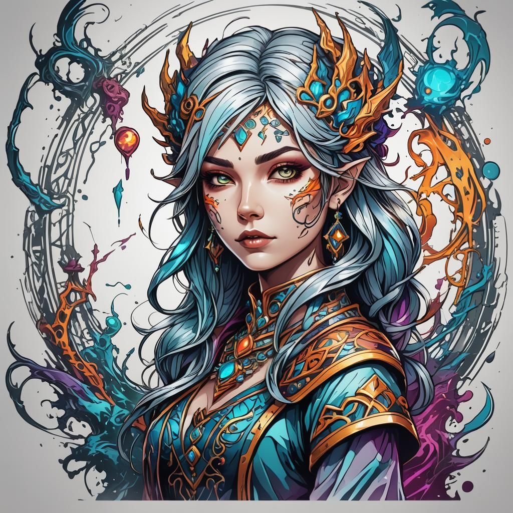 Fantasy Trickster Logo in Polychromatic Line Art