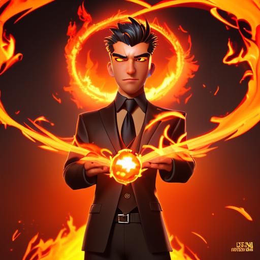 Stockbroker with Fiery Sun Head: Elegant Flames