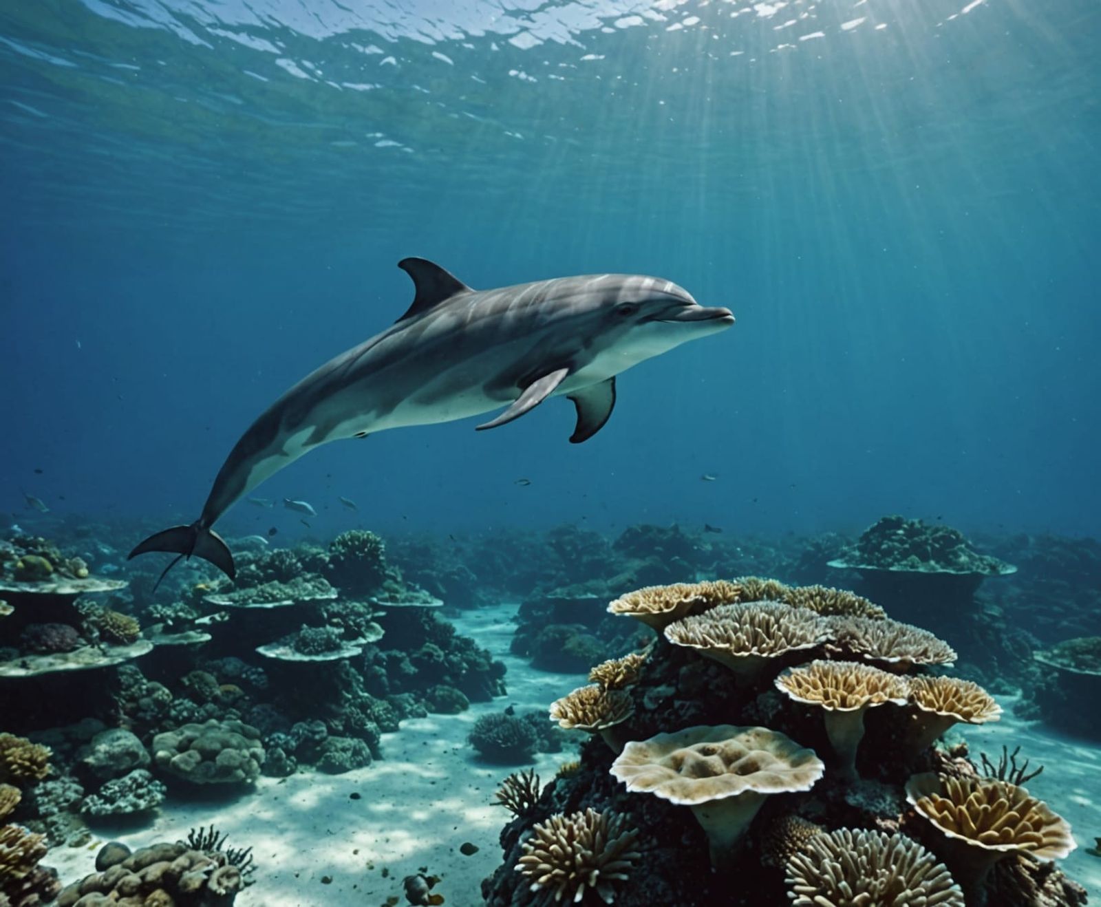 Dolphin swimming near a reef