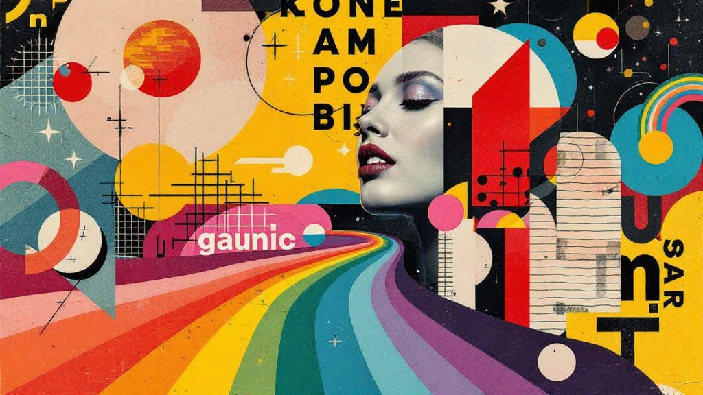 Retro Collage Poster With Abstract Shapes and Rainbow Colors