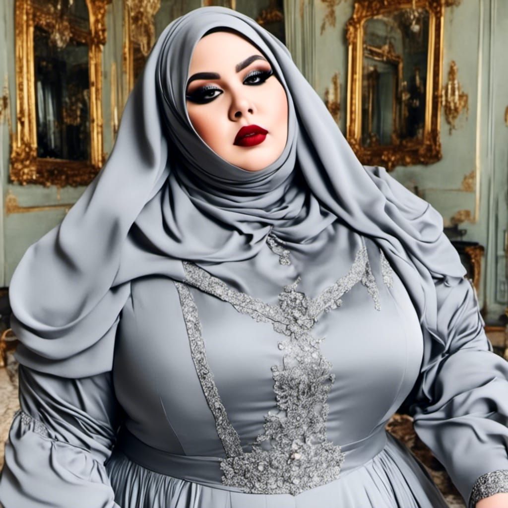 Curvy Woman in Niqab and Latex Mask, Photorealistic