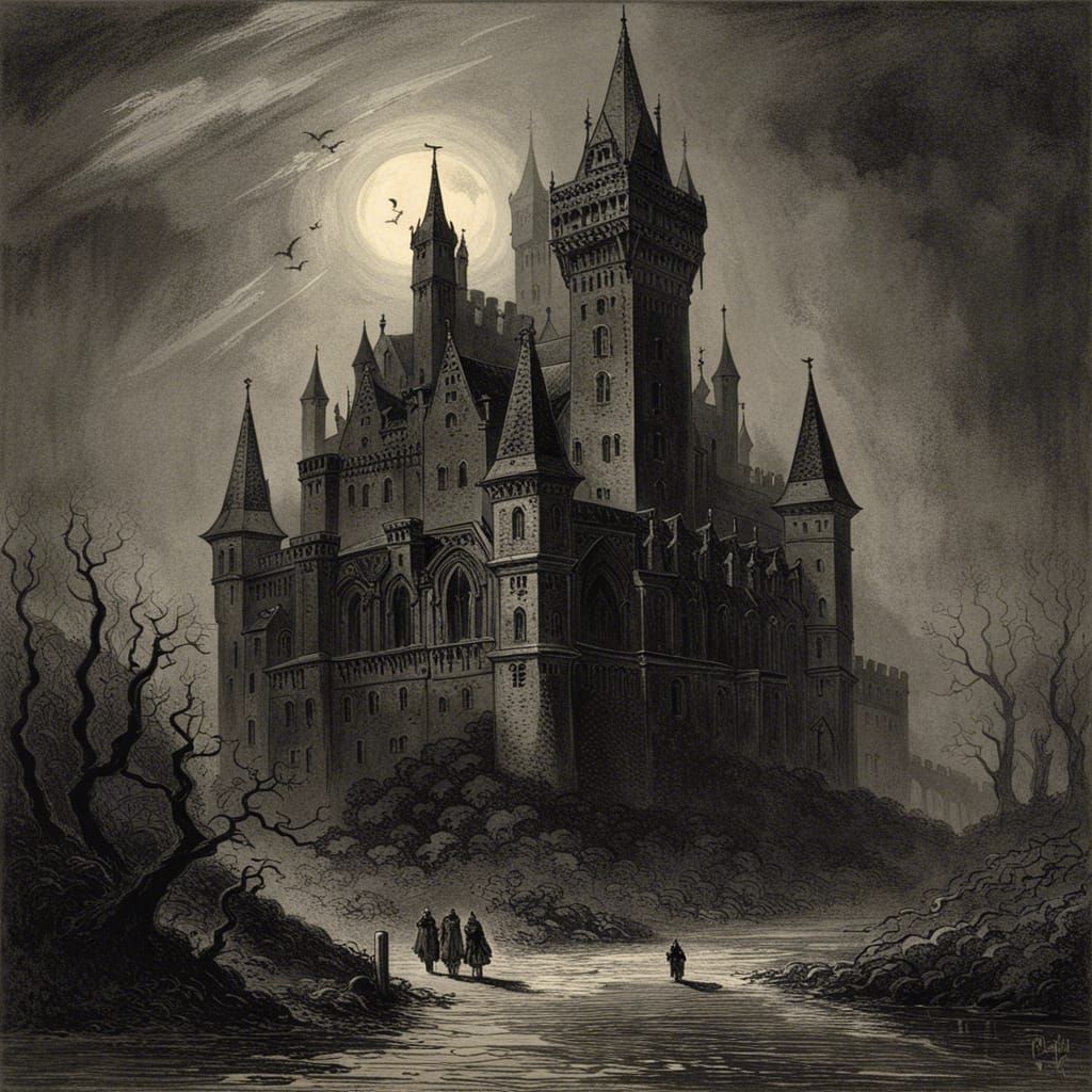 Gothic Castle in Style of Gustave Doré