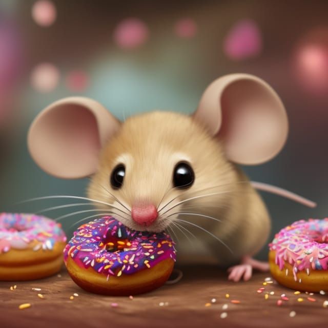 Mouse Eating Donut: Hyperdetailed 3D Digital Art