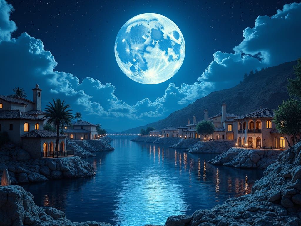 Fantasy Moon Over Pearl City with Opal Waterfall