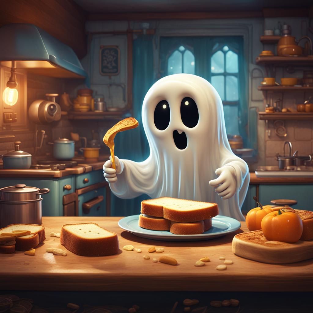 Charming Ghost Butters Toast: Retro Kitchen Art