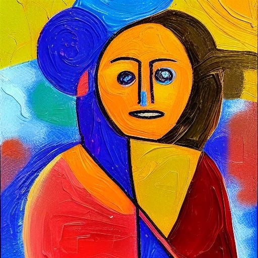 Mathematics Woman in Expressionist Oil Painting
