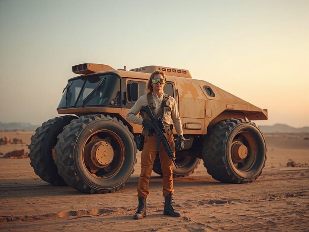 Post-Apocalyptic Desert Vehicle in Futuristic Wasteland