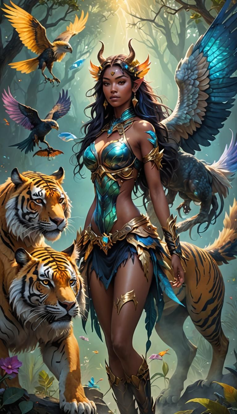 Hyperrealistic Astral Chimera Girl Fantasy Illustration