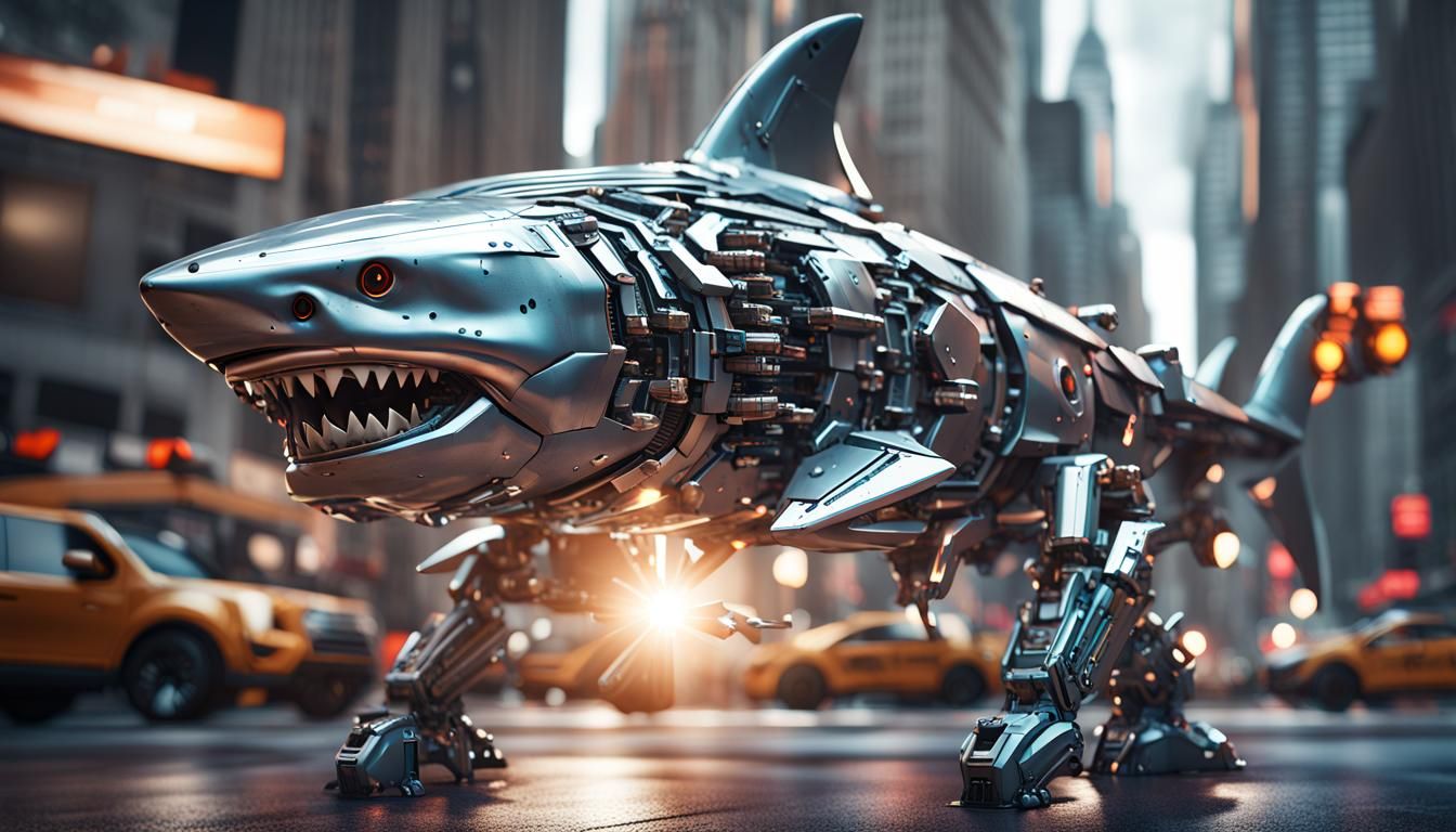Futuristic Shark Attack on Fifth Avenue
