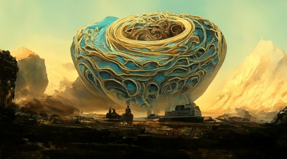 Cosmic Megastructure Ship in Turquoise and Gold