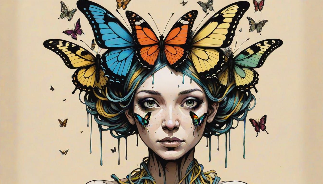 Woman with Butterfly: Conceptual Ink Art