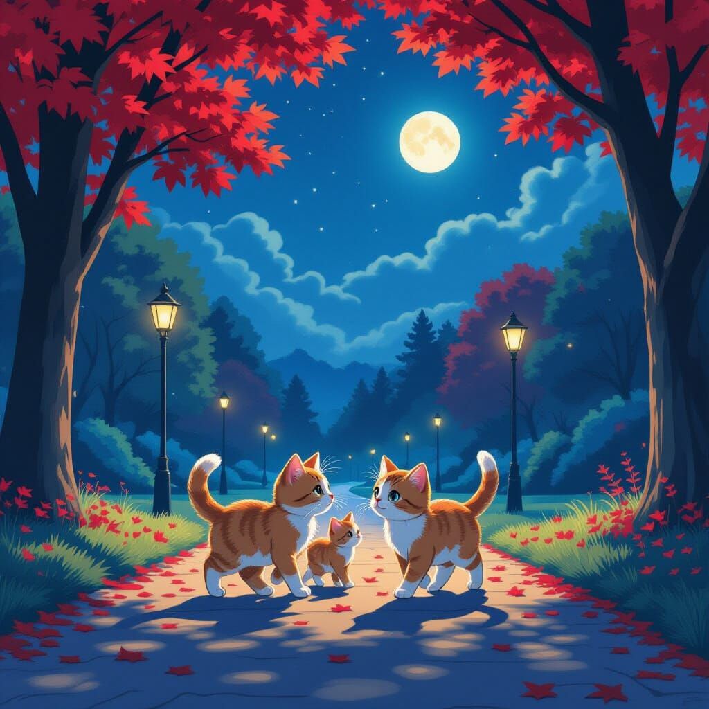 Kittens in Autumn Park, Ghibli Anime Style