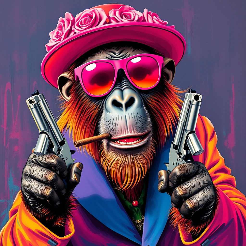 Orangutan Torero with Pistols in Pop Art Style